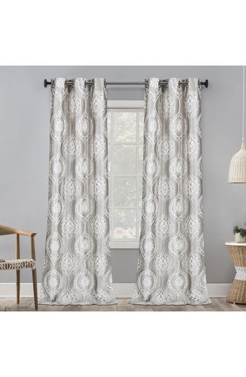 Dainty Home Monaco Set Of 2 Medallion Jacquard Blackout Curtain Panels In Silver