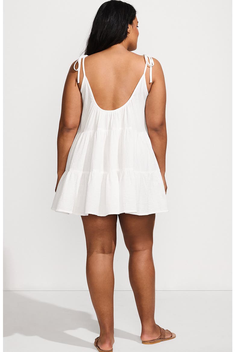 Plus Size Cotton Gauze Tiered Mini Cover-up Dress, Alternate, color, Chalk White