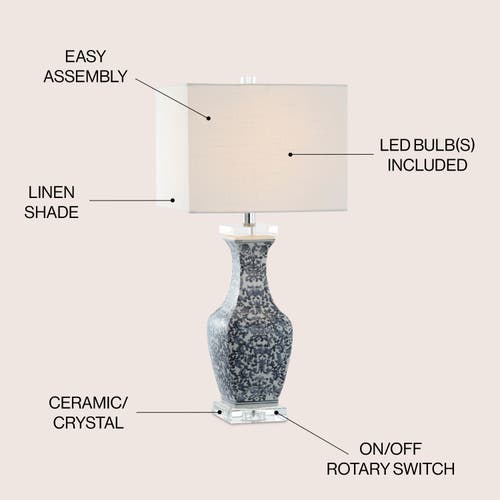 Jonathan Y May 28" Ceramic/crystal Led Table Lamp, Blue/white In Blue/white