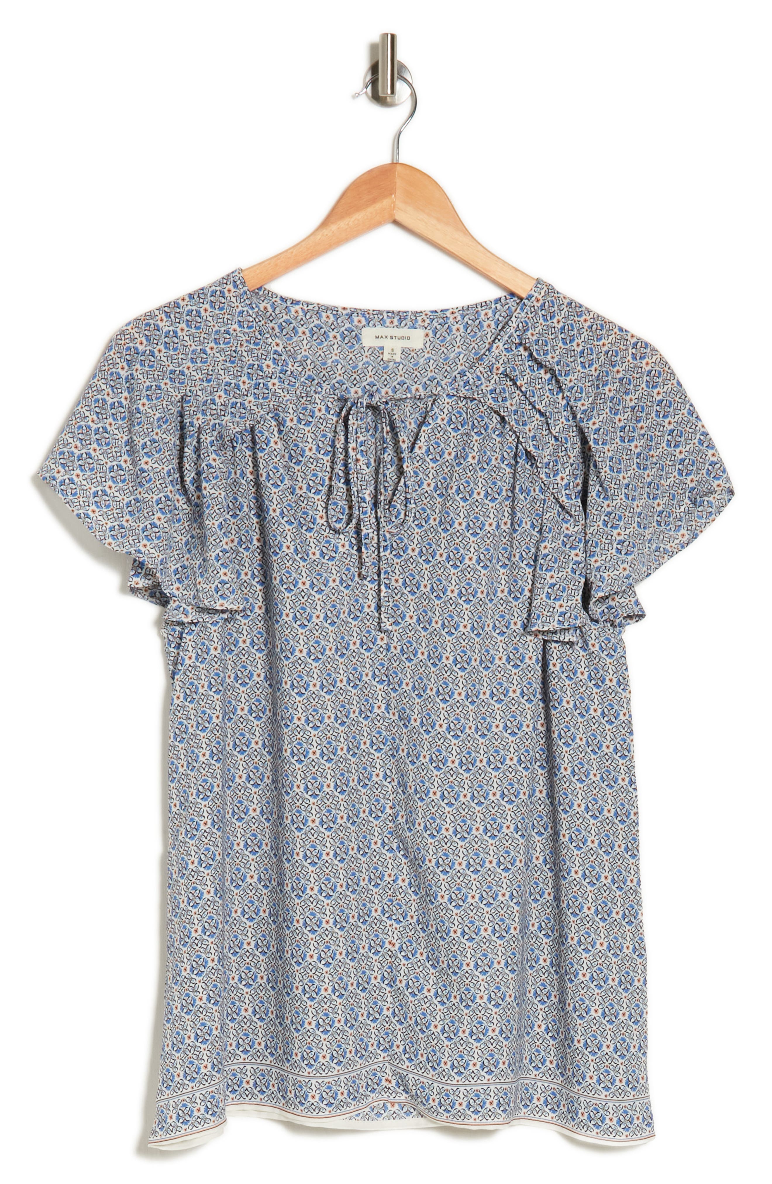 MAX STUDIO Notch Neck Flutter Sleeve Blouse (Women) | Nordstromrack