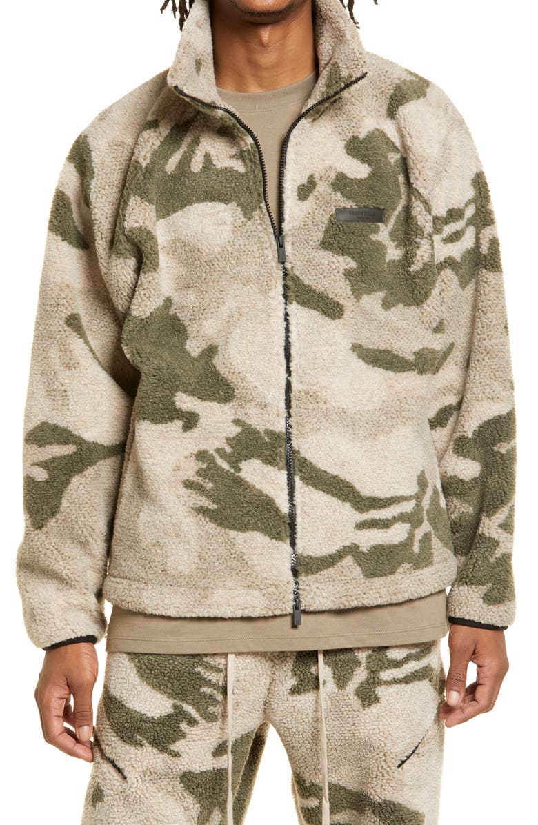 Fear of God Essentials Polar Camo Print Fleece Full Zip Jacket, Alternate, color,