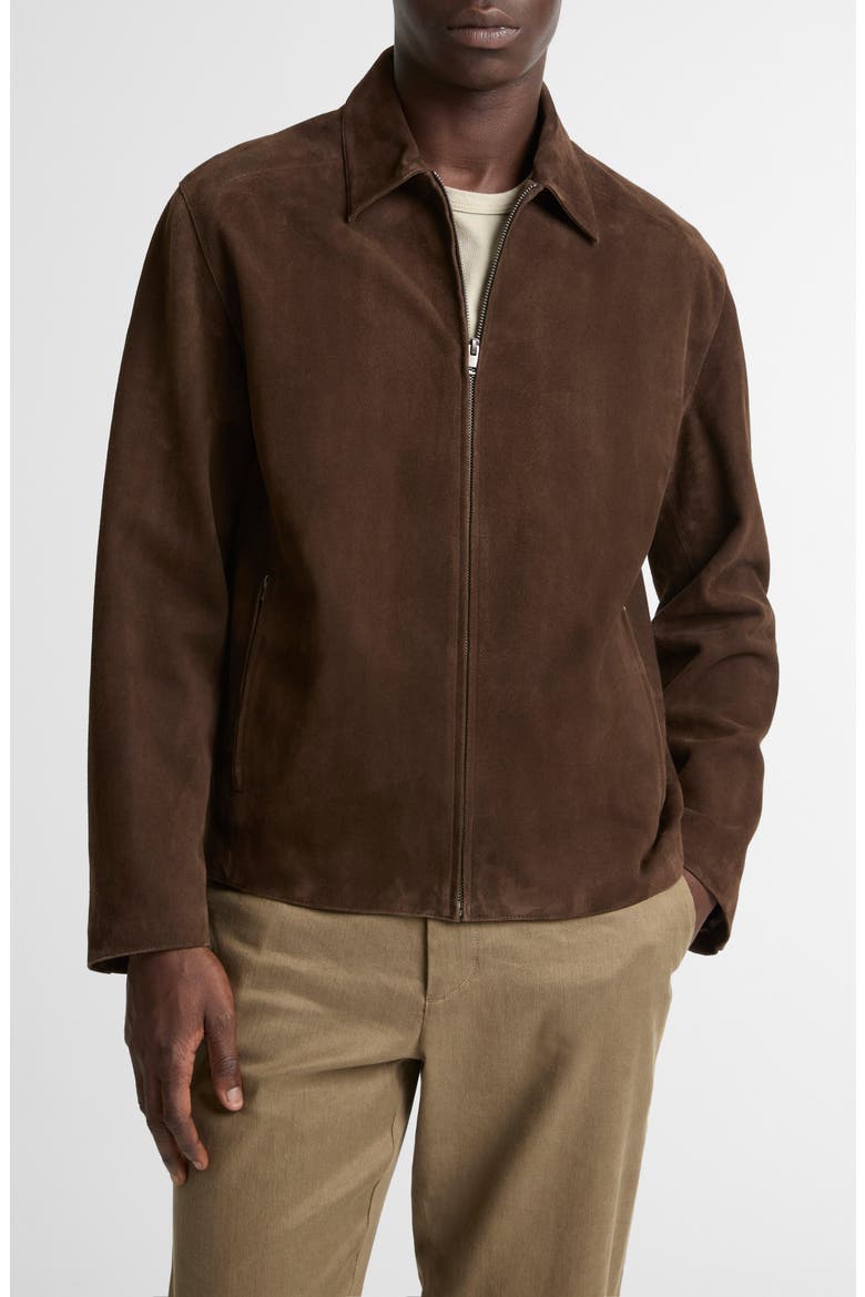 Minimal Moto Suede Zip Jacket, Main, color, ESPRESSO