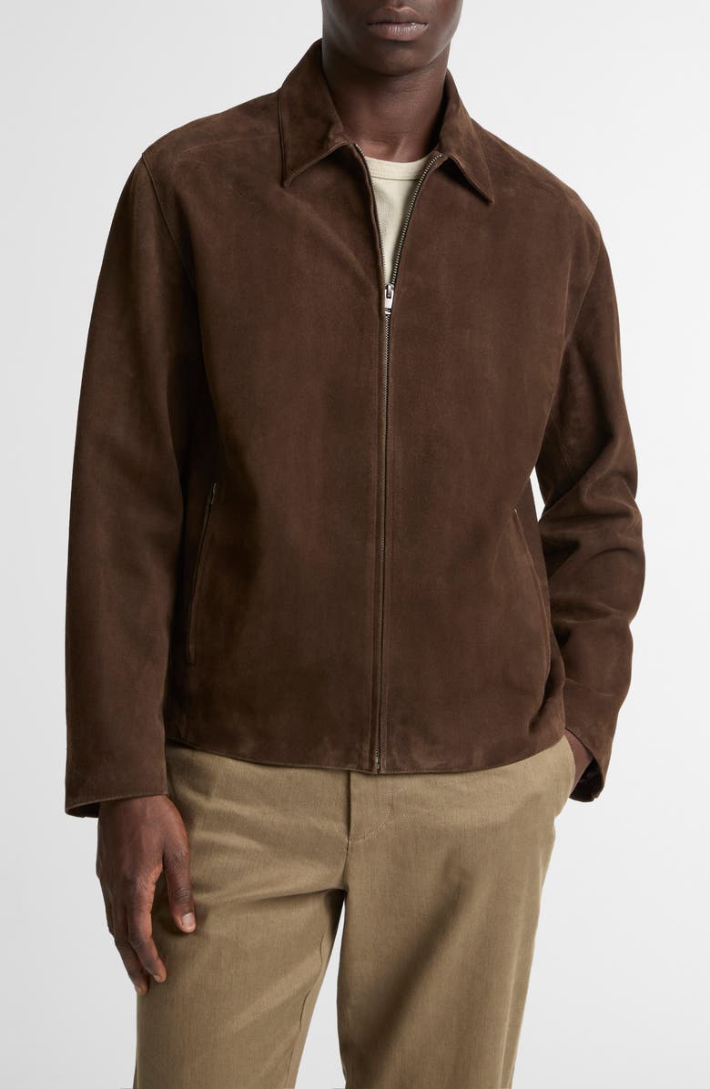 Vince Minimal Moto Suede Zip Jacket, Main, color, Espresso