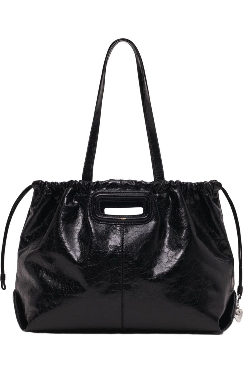 maje Crackled leather Milpli tote bag, Main, color, Black