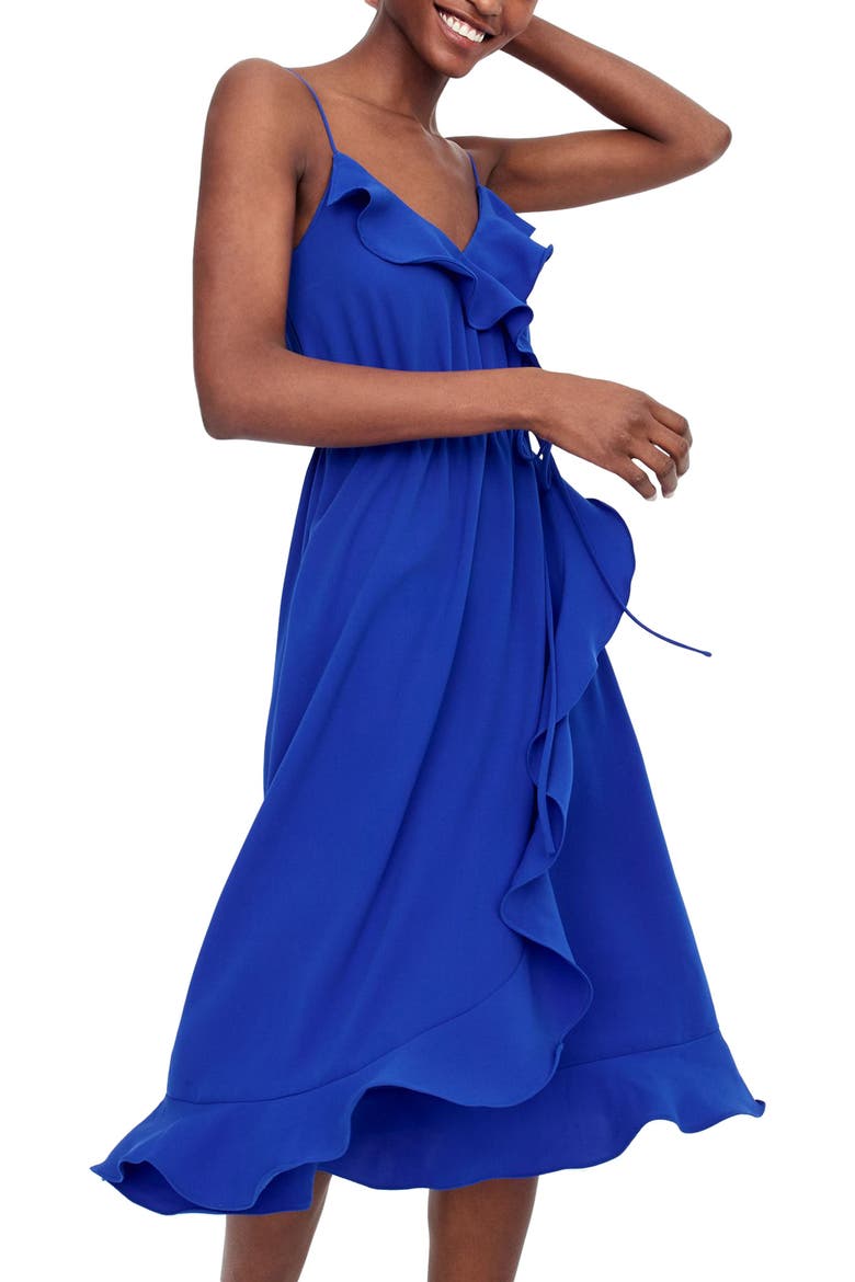 Faux Wrap Ruffle Dress, Main, color, BRIGHT OCEAN