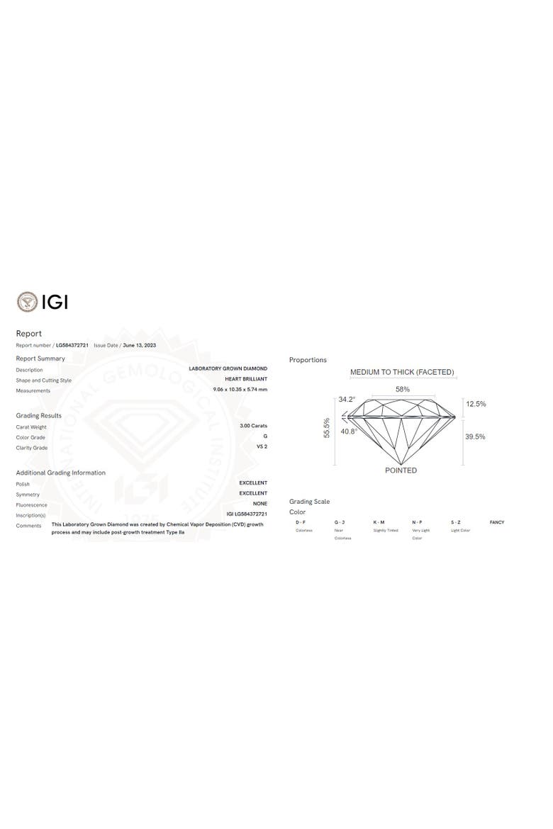 Certified 3Ct Heart Solitaire Diamond Pendant Necklace 14k Gold Lab Grown, Alternate, color, 14k White Gold