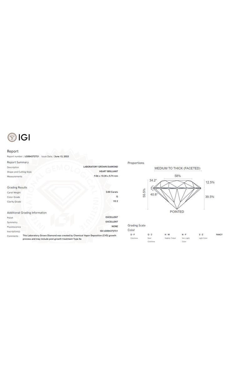 Bliss Diamond Certified 3Ct Heart Solitaire Diamond Pendant Necklace 14k Gold Lab Grown, Alternate, color, 14K White Gold