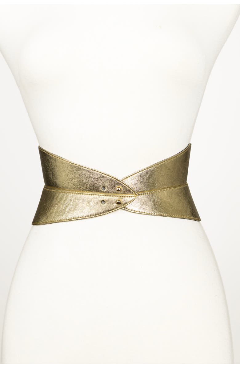 Raina Belts Corset Leather Belt, Main, color, Gold