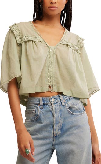 Luna Ruffle Semisheer Cotton Blend Top