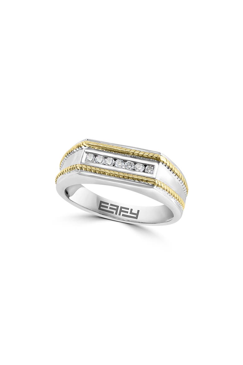 Men's Diamond Two-Tone Signet Ring, Main, color, SILVER