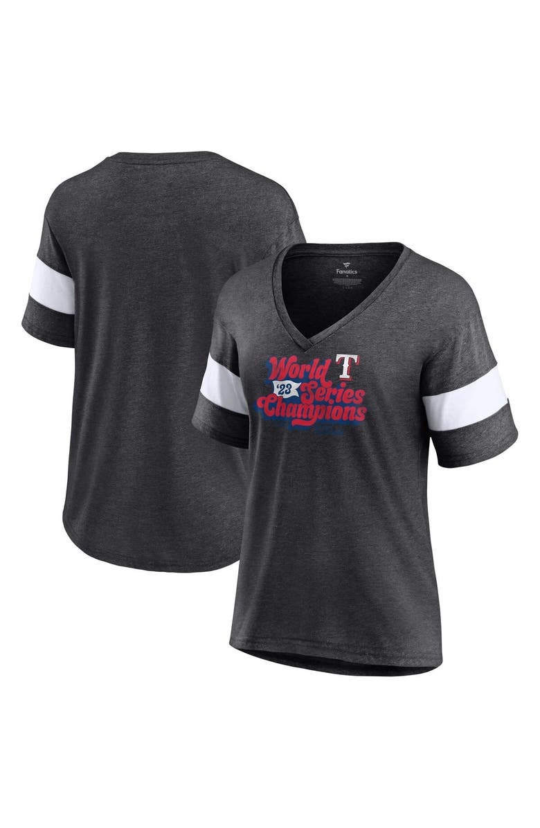 FANATICS Women's Fanatics Branded Heather Charcoal Texas Rangers 2023 World Series Champions Appeal Play Tri-Blend V-Neck T-Shirt, Main, color,