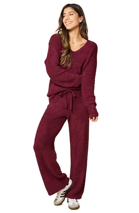 Solid Marshmallow V-Neck Lounge Set