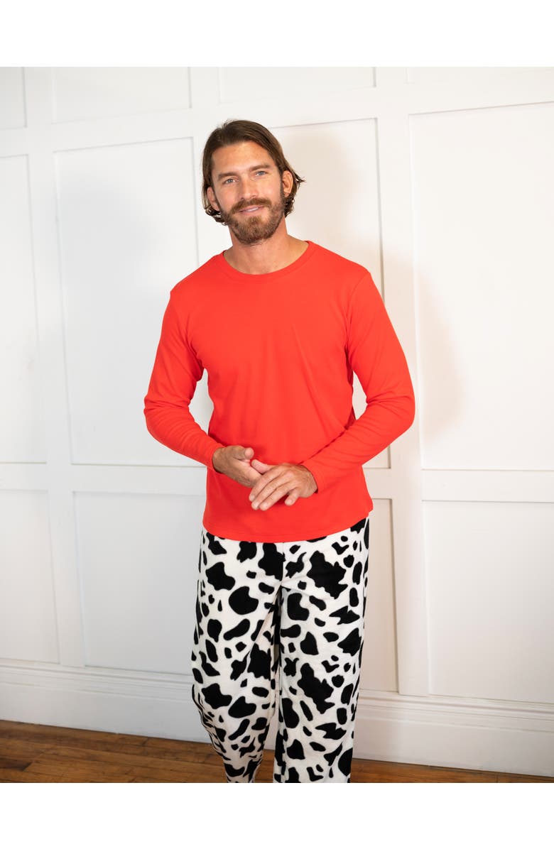 Leveret Men's Cotton Top & Fleece Pants Printed Matching Family Holiday Pajama Set, Alternate, color, Cow