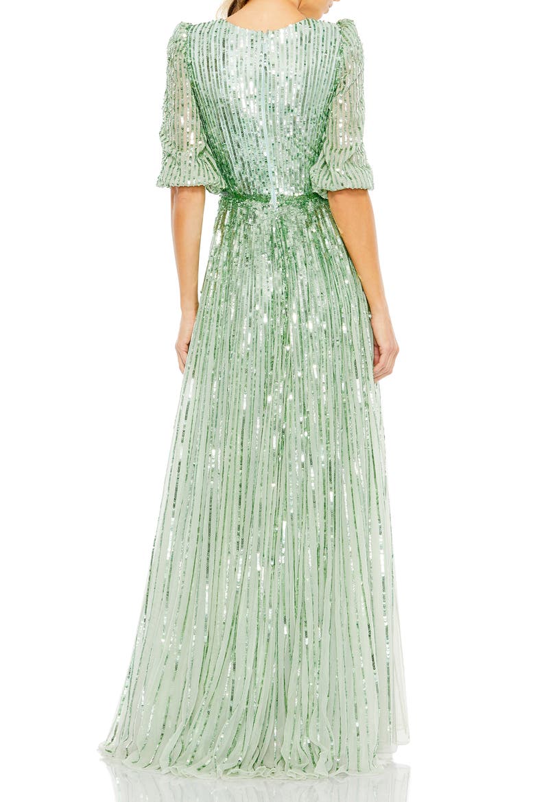 Sequined Wrap Over 3/4 Sleeve Gown, Alternate, color, SAGE