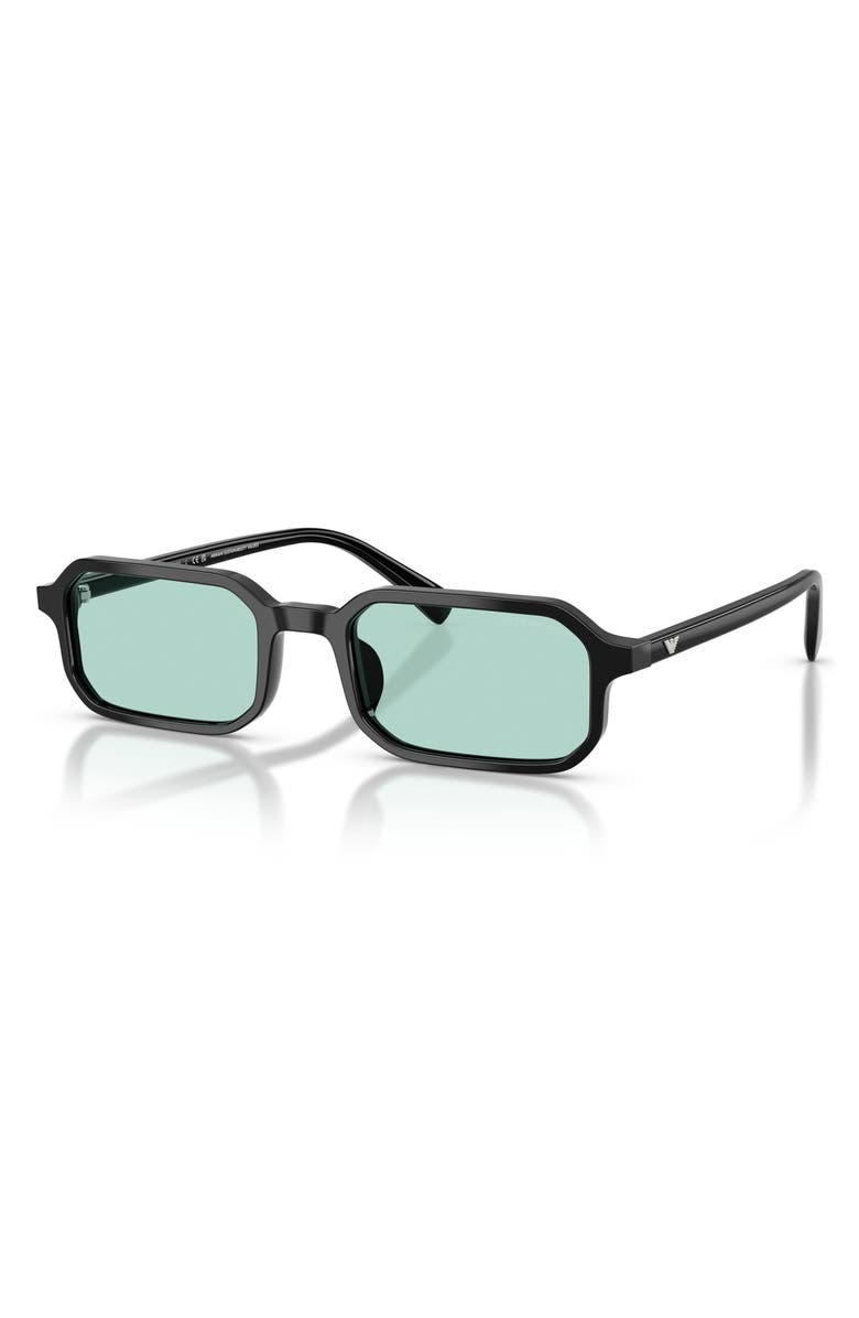 Emporio Armani 54mm Rectangle Sunglasses, Alternate, color, Shiny Black / Light Azure