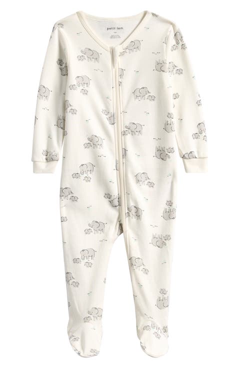 Elephant Print Cotton Footed Sleeper