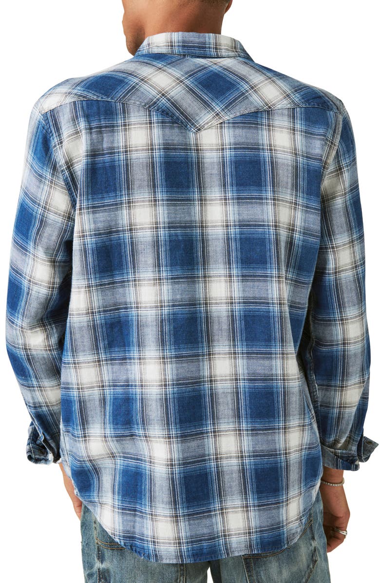 Lucky Brand Plaid Indigo Snap-Up Western Shirt, Alternate, color, 