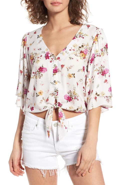 Floral Tie Hem Crop Top