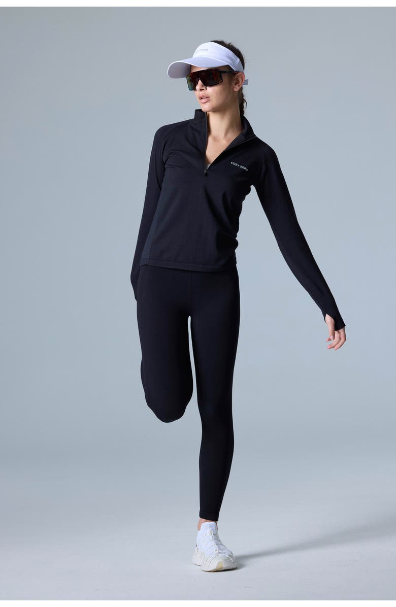 COZY ZERO Tech Merino Classic Fit Half Zip Long Sleeve Base Layer, Alternate, color, Black