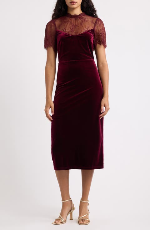 Fiorella Lace & Velvet Midi Dress