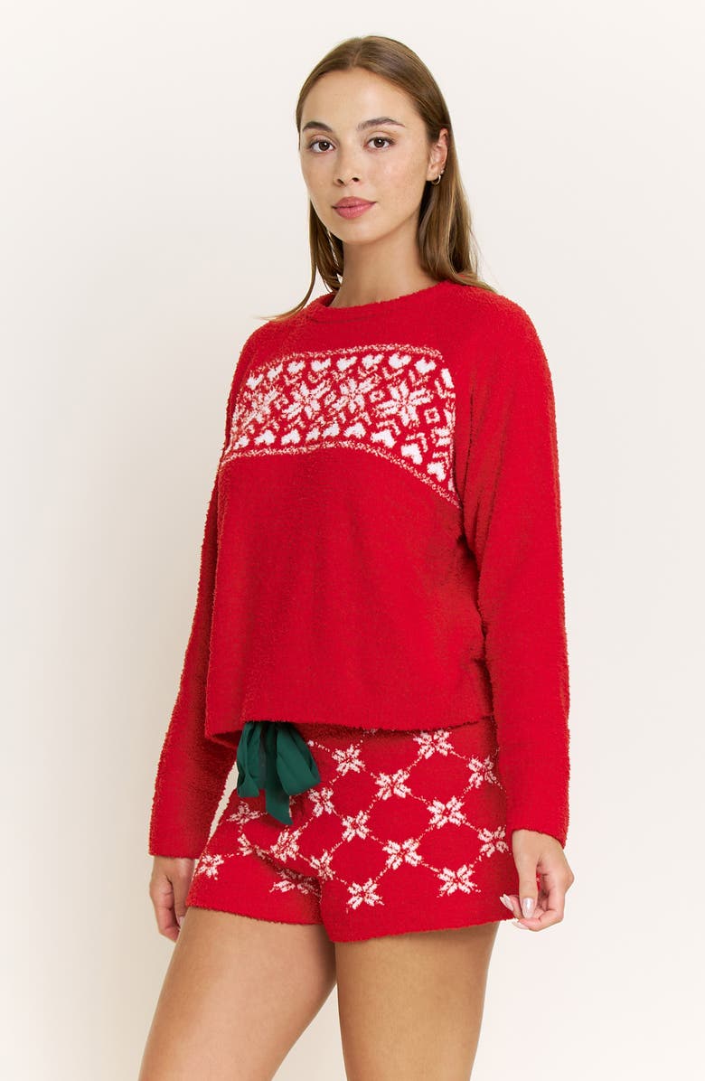 Honeydew Snow Angels Fair Isle Chenille Short Pajamas, Alternate, color, Santa Fair Isle