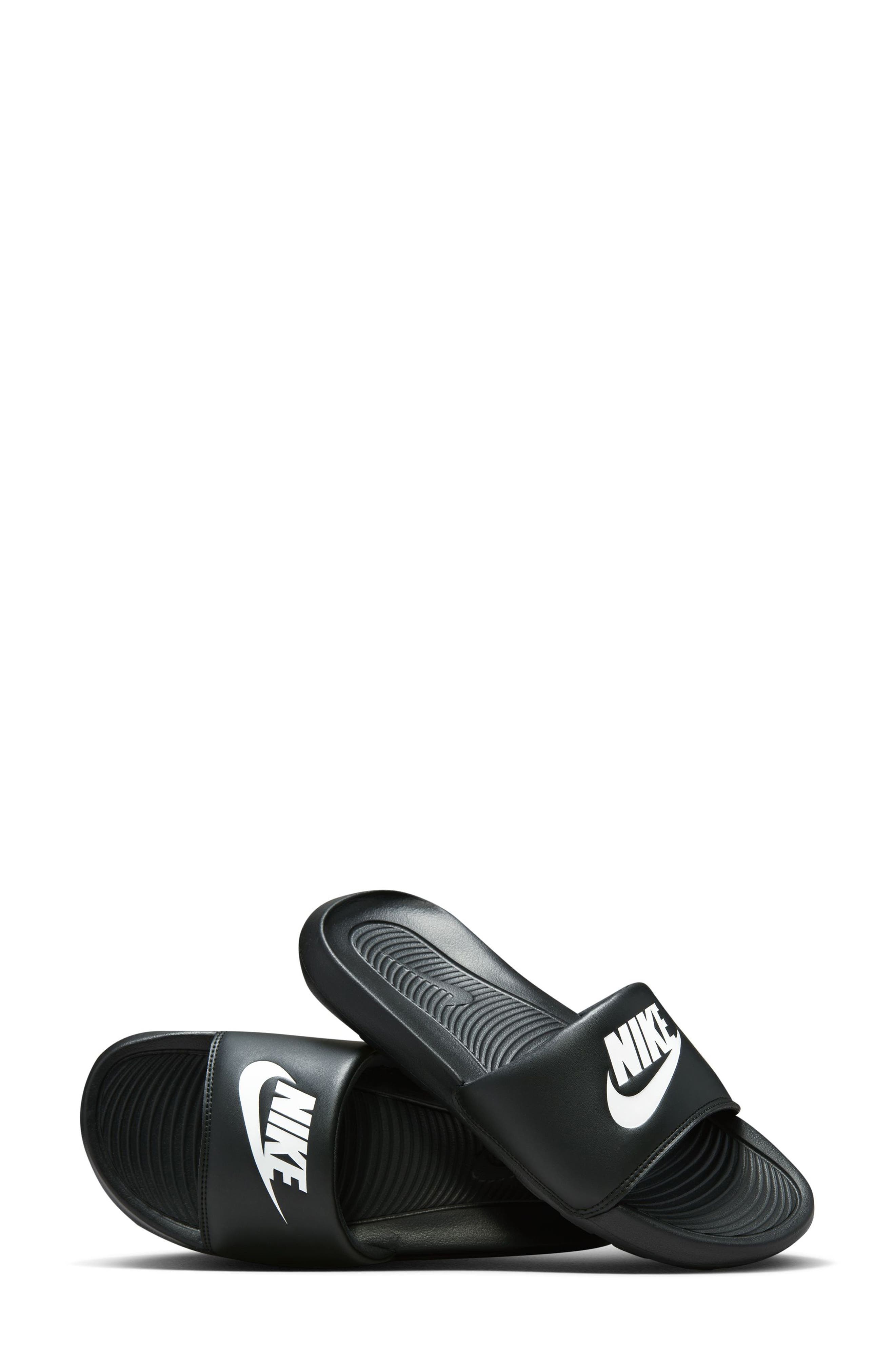 Victori Slide Sandal, Alternate, color, BLACK/ WHITE/ BLACK