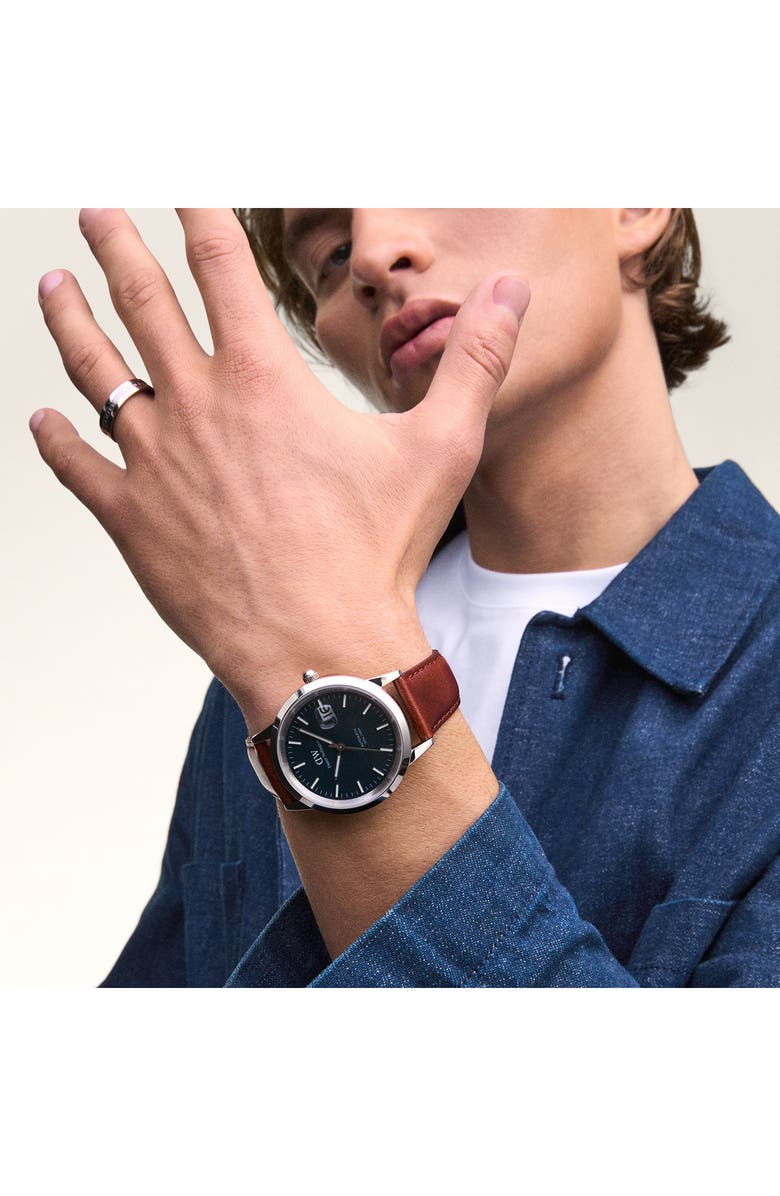 Daniel Wellington Iconic Automatic Leather Strap Watch, 40mm, Alternate, color, Brown/ Silver