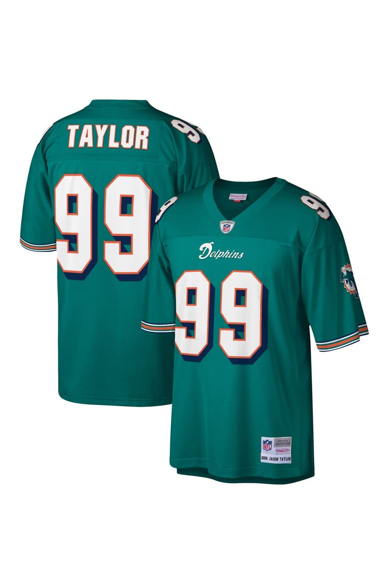 Men's Mitchell & Ness Jason Taylor Aqua Miami Dolphins Legacy Replica Jersey, Main, color, Aqua
