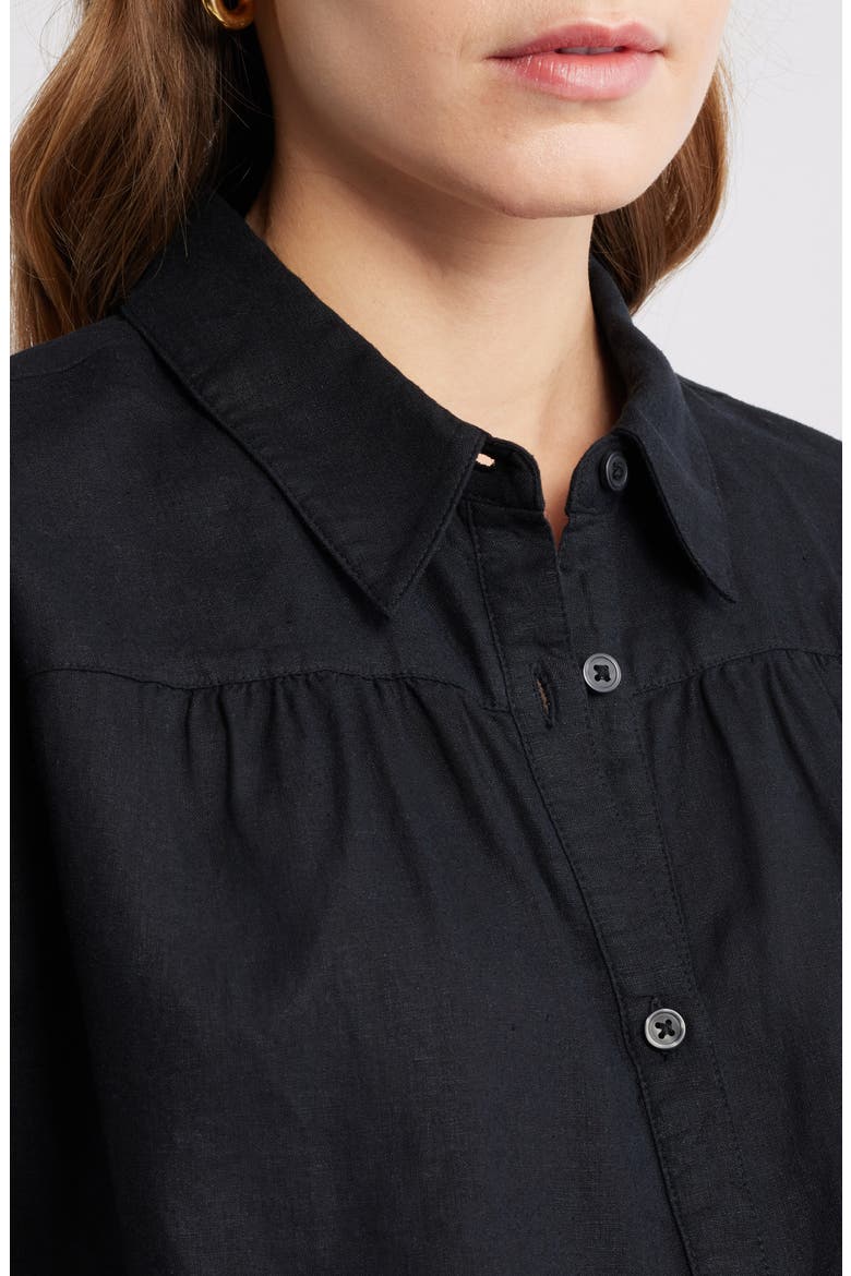 Short Sleeve Linen Blend Button-Up Shirt, Alternate, color, BLACK