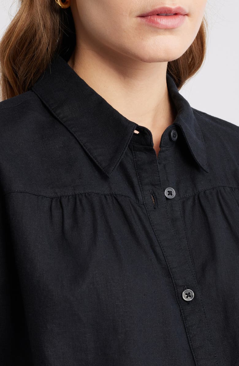 Caslon<sup>®</sup> Short Sleeve Linen Blend Button-Up Shirt, Alternate, color, Black