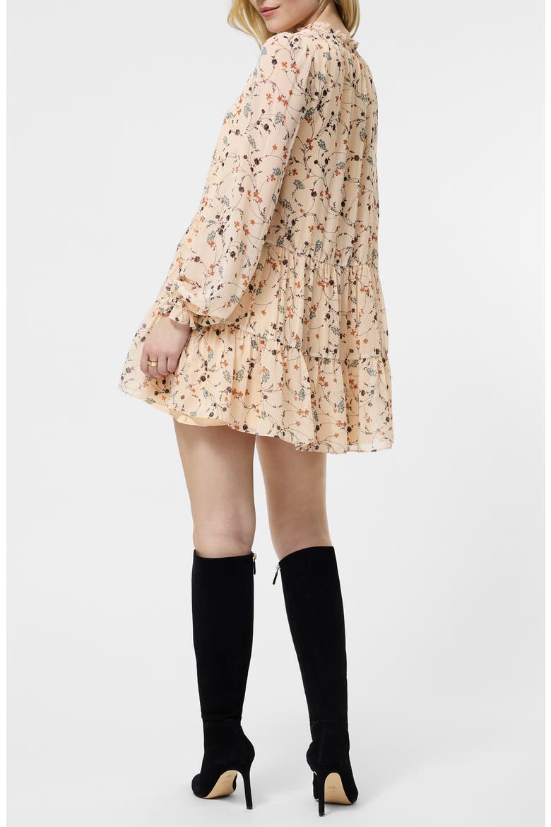 Marina Floral Long Sleeve Chiffon Tiered Minidress, Alternate, color, BISQUE MULTI