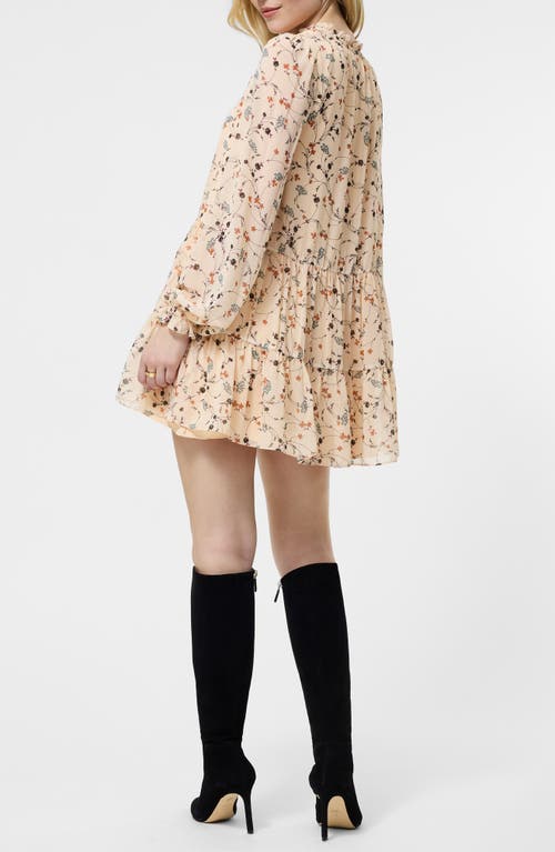 French Connection Marina Floral Long Sleeve Chiffon Tiered Minidress In Neutral