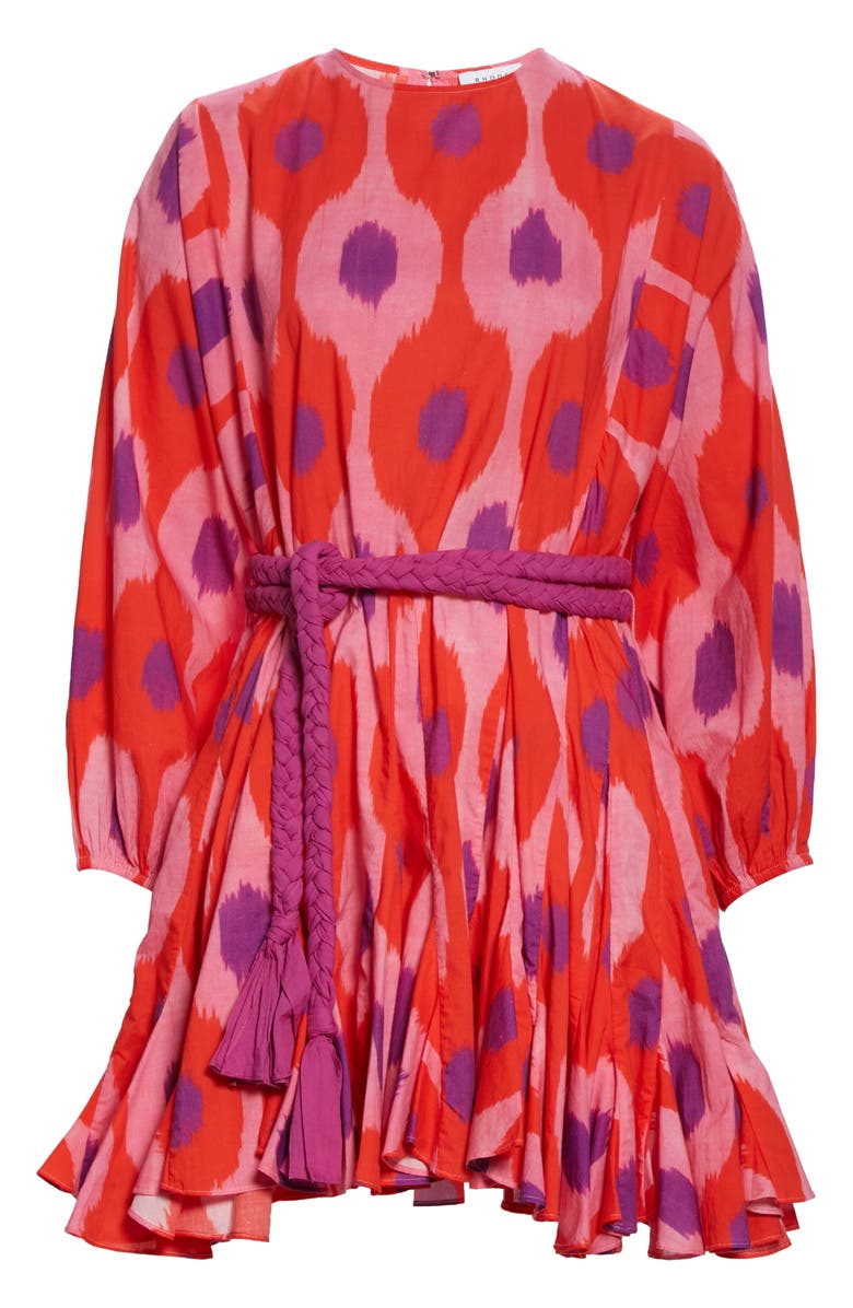 RHODE Ella Print Long Sleeve Cotton Dress, Alternate, color, Ikat