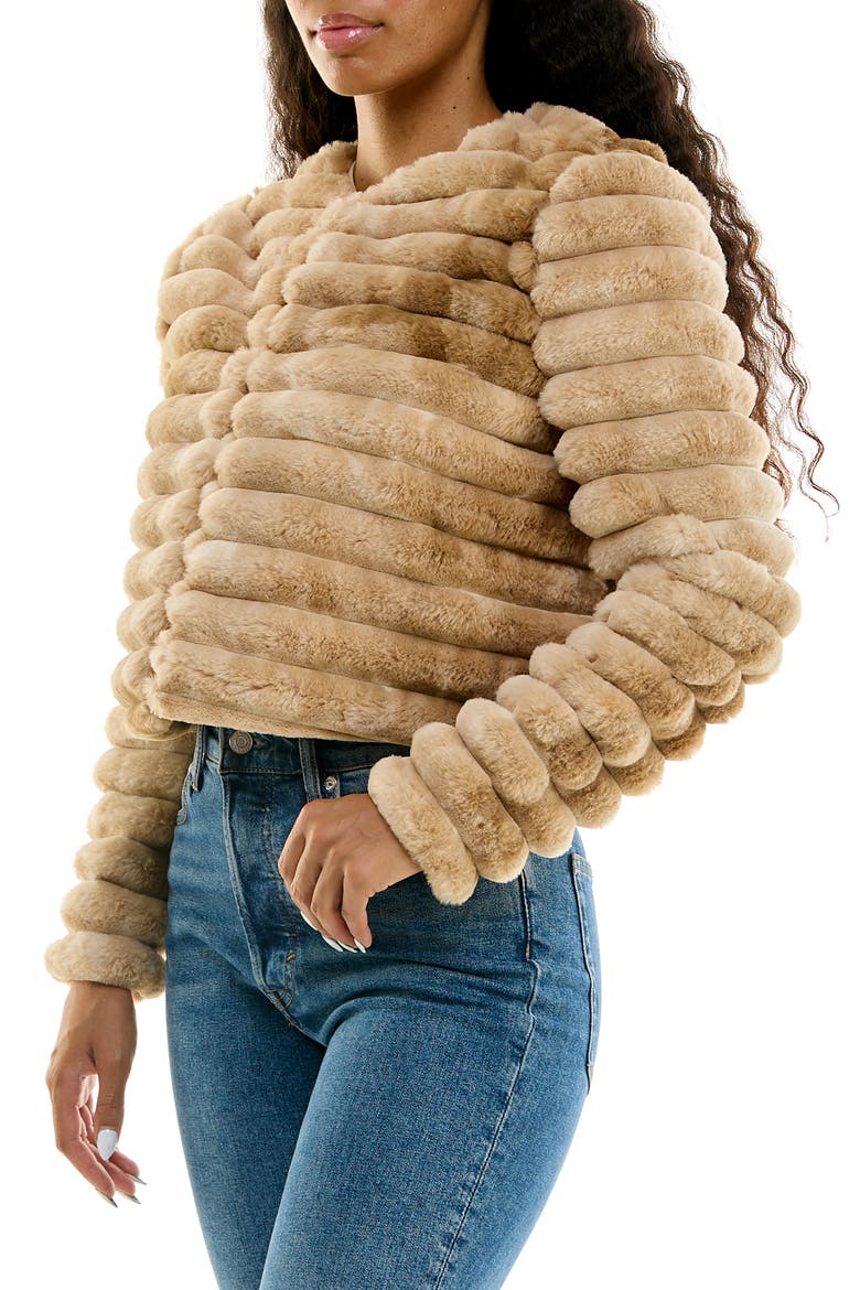 Faux Fur Channeled Bolero Jacket, Alternate, color, TAN MULTI
