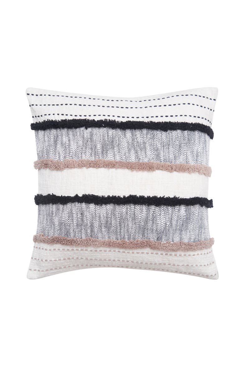 Benn Striped Tufted Texture Cotton Decorative Throw Pillow, 20" x 20" With Insert, Main, color, Black