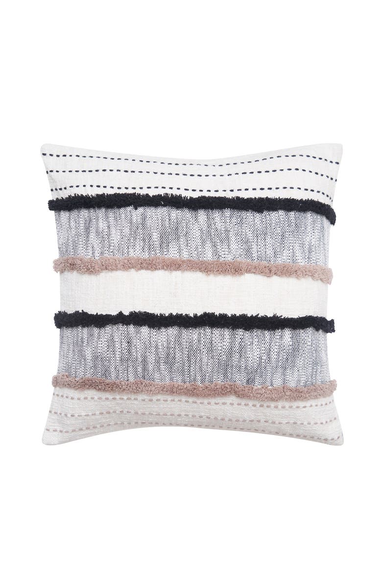 carol & frank Benn Striped Tufted Texture Cotton Decorative Throw Pillow, 20" x 20" With Insert, Main, color, Black