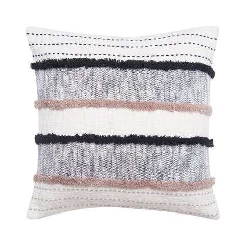 Benn Striped Tufted Texture Cotton Decorative Throw Pillow, 20" x 20" With Insert
