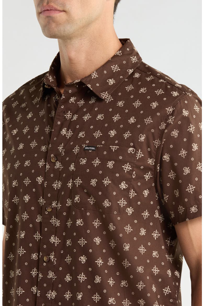 Charter Printed Short Sleeve Button-Up Shirt, Alternate, color, WALNUT BROWN BANDANA