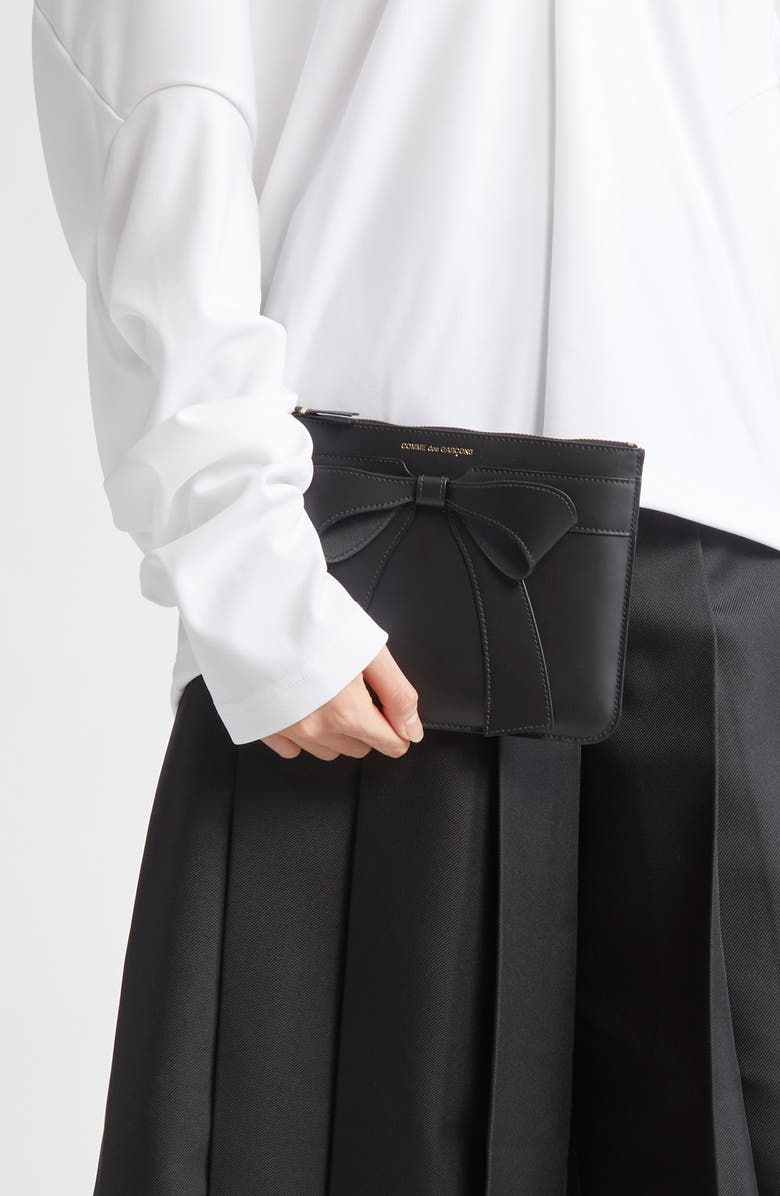 Comme des Garçons Wallets Big Bow Leather Zip Pouch, Alternate, color, Black
