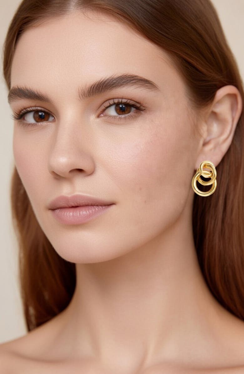 GABI RIELLE Triple Drop Knocker Stud Earrings, Alternate, color, Gold