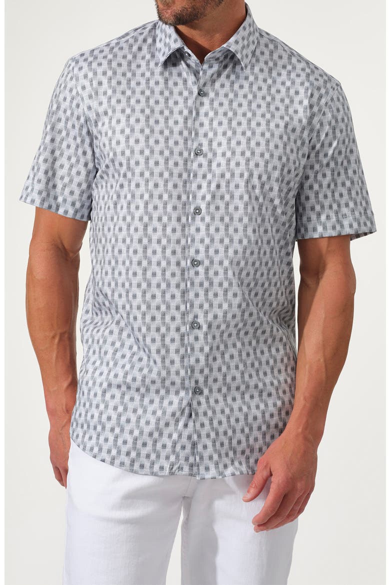 Dynamic Comfort Short Stretch Cotton Sleeve Button-Up Shirt, Main, color, BLACK
