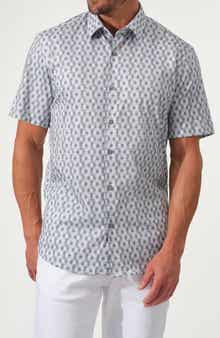 STUDIO GARNET LOS ANGELES Dynamic Comfort Short Stretch Cotton Sleeve Button-Up Shirt