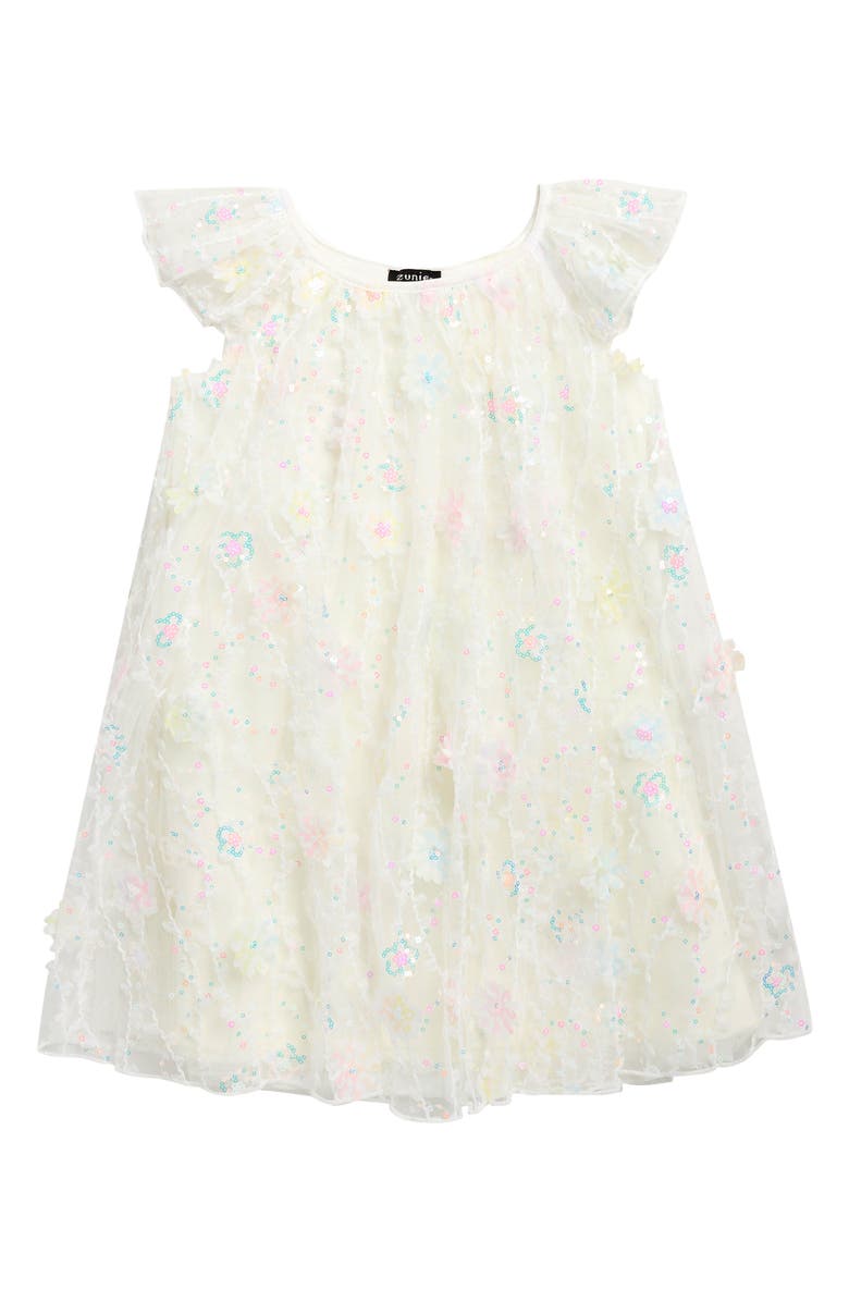 Zunie Kids' Sequin & Floral Appliqué Float Dress, Main, color, Ivory