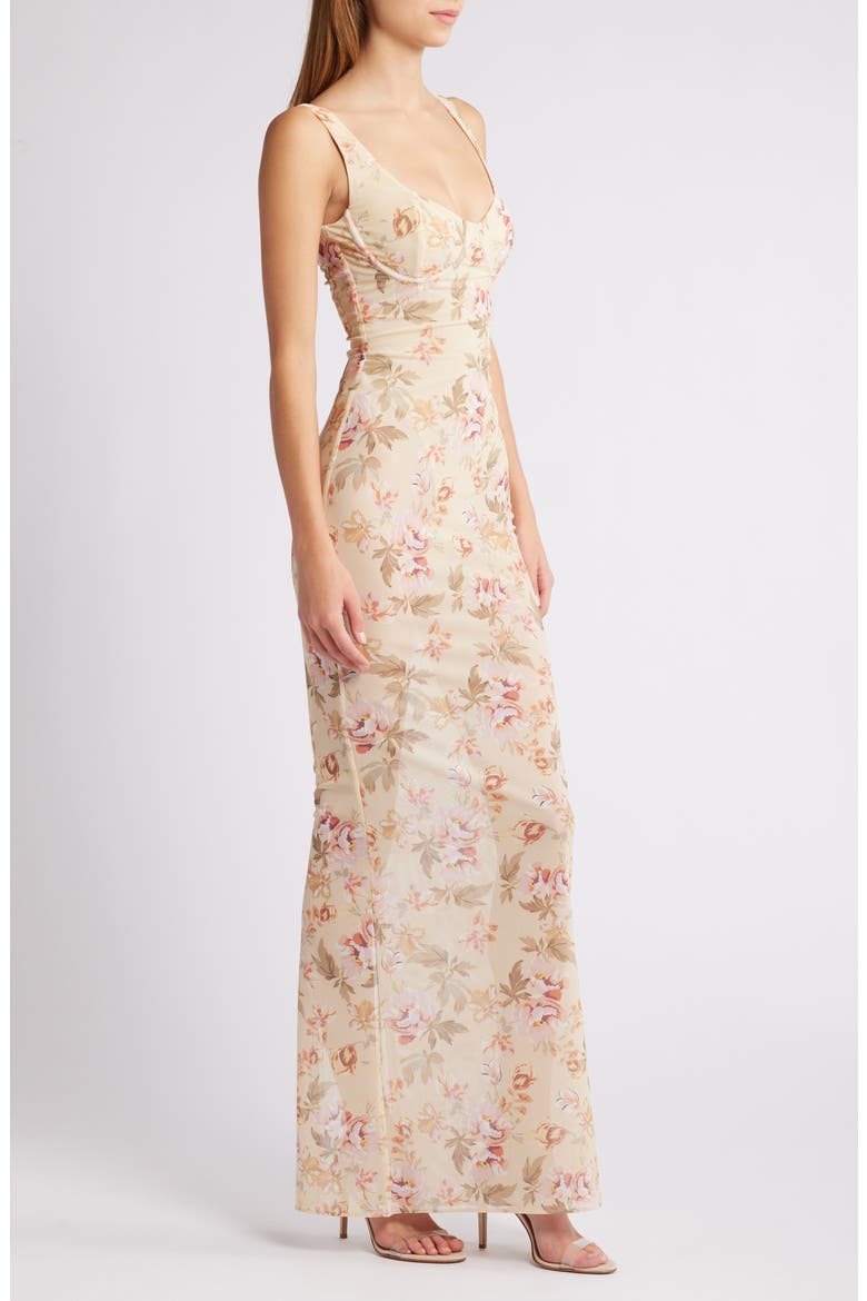 Robina Floral Bustier Bodice Gown, Alternate, color, SUN BLEACHED