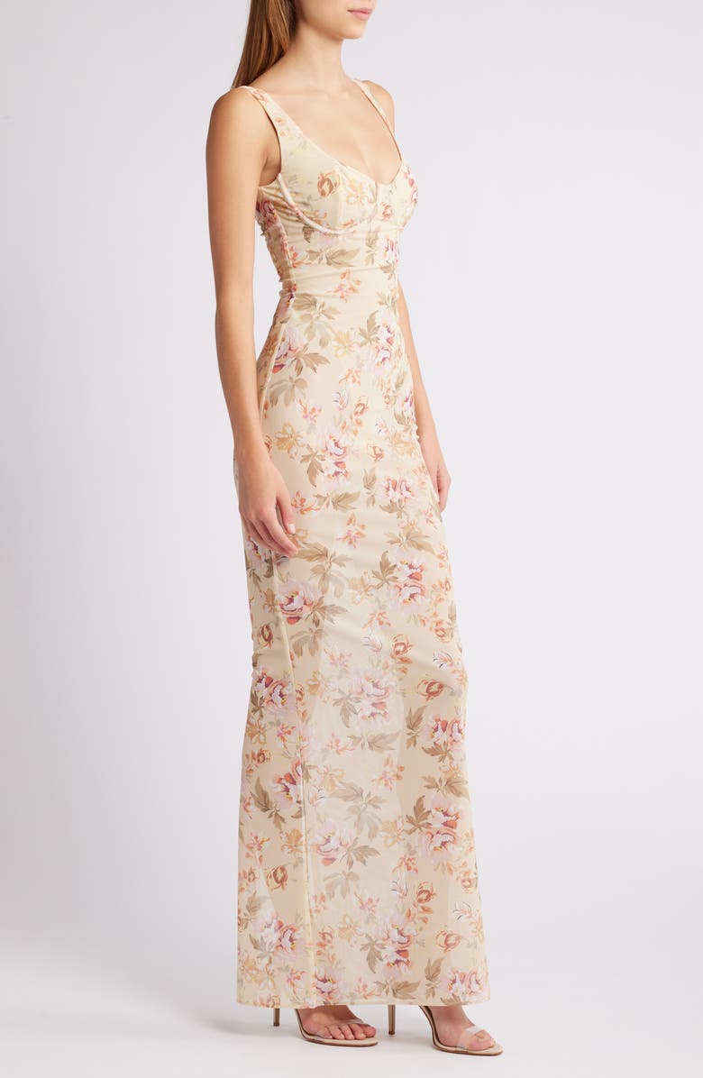 HOUSE OF CB Robina Floral Bustier Bodice Gown, Alternate, color, Sun Bleached