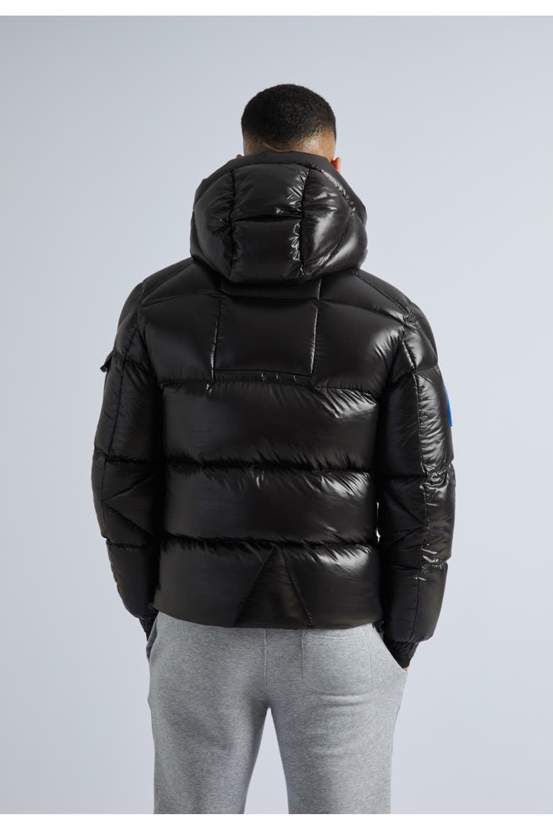 Hooded Puffer Jacket, Alternate, color, Black/Glacial Blue