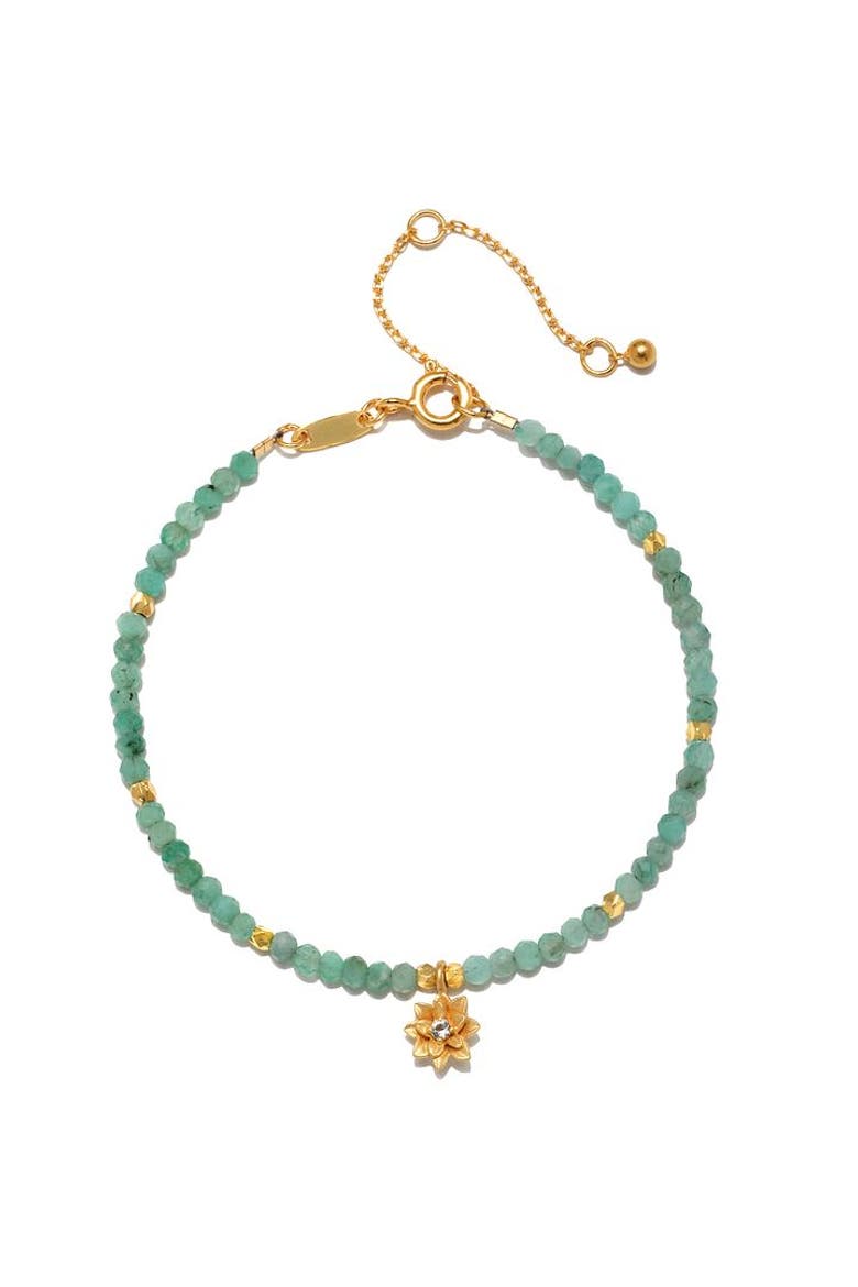 Emerald Lotus May Birthstone Bracelet, Main, color, Green