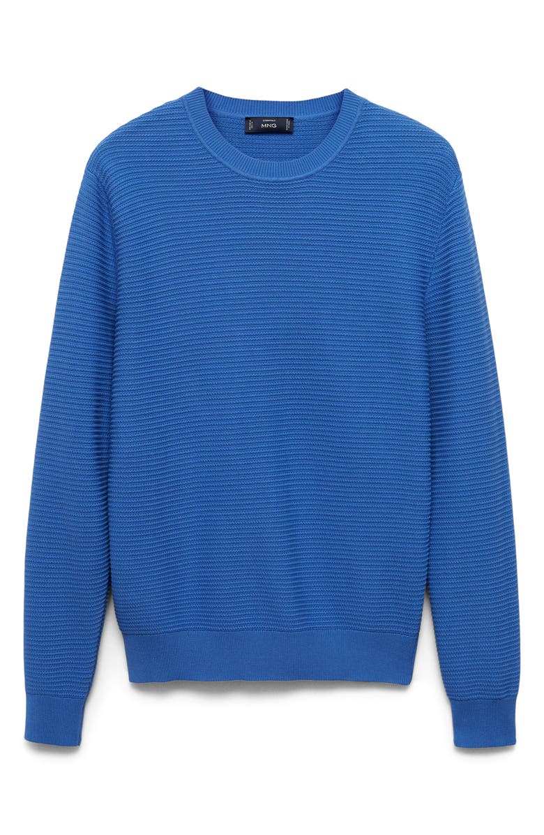 MANGO Crewneck Rib Cotton Sweater, Alternate, color, China Blue