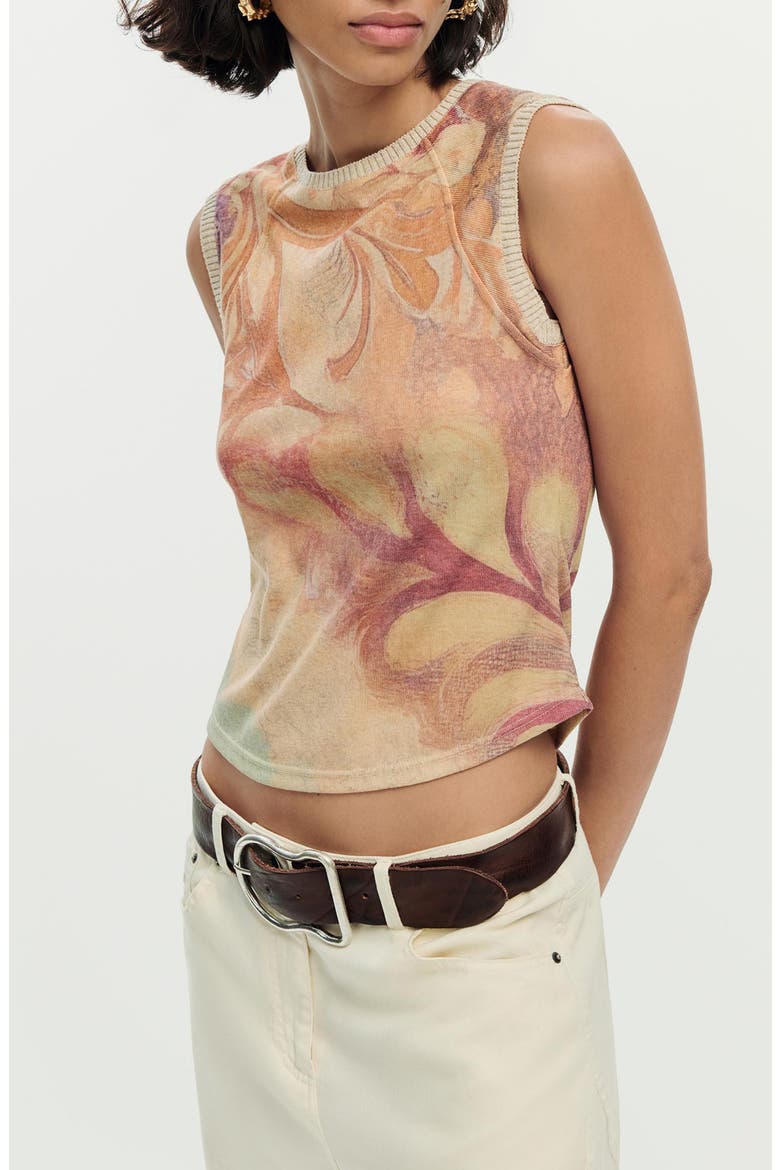 Sleeveless Print T-Shirt, Main, color, ORANGE MULTI