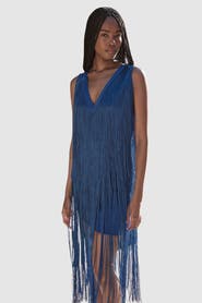 Karen Millen Fringe Bandage V-Neck Midi Dress
